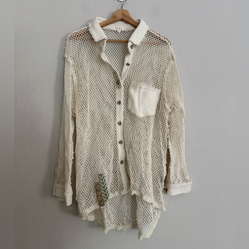 NWOT POL Coastal Nautical Fishnet Button Down Boho Shirt - Size L - Picture 10 of 14